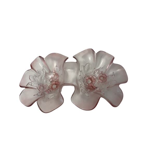 Vtg Mikasa Candy Dish Rosella Frosted Pink Glass Petal Shaped Doubled 11" - Picture 5 of 5